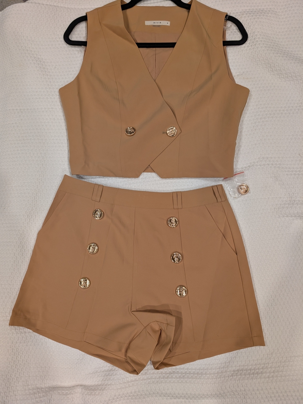 RIVER Beige Double-Breasted Vest With High-Waist Shorts
